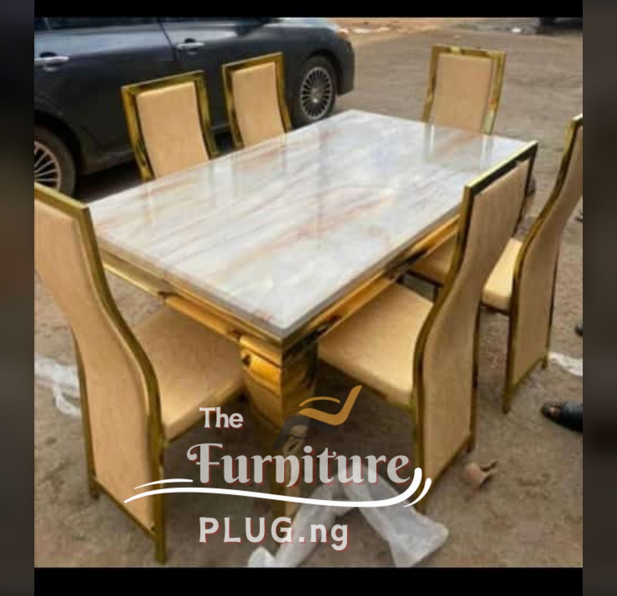 Classy 6 Seater Marble Top Dining Set with Golden Frame 1 6 seater marble top dining set gold frame