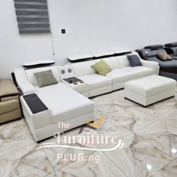 Leather Luxury Sectional Living Room white color Sofa with adjustable head rest
