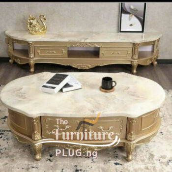 Luxury Royal Living Room TV Stand and Center Table Set - Marble Top