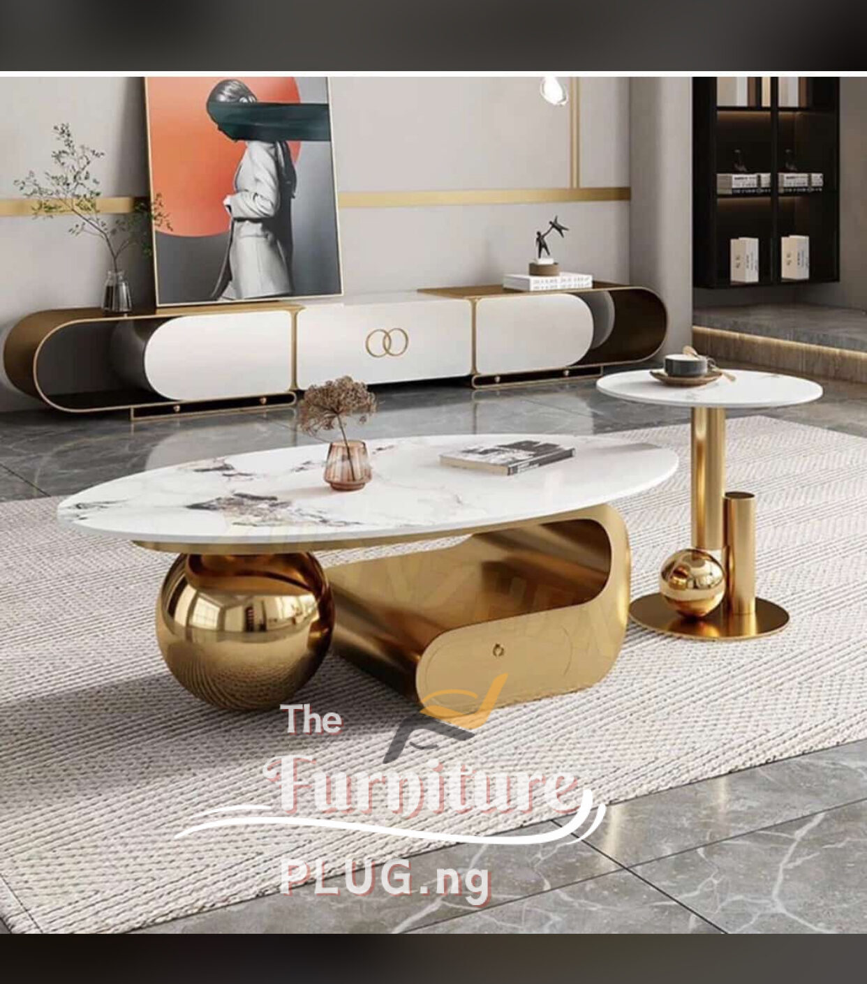 Classy Center Table and Single Side Stool Marble top Set 1 Classy Center Table and Single Side Stool Marble top Set