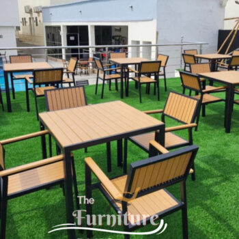 Classy Minimalist Restaurant Cafe Dining Wooden Table and chair with metal frame