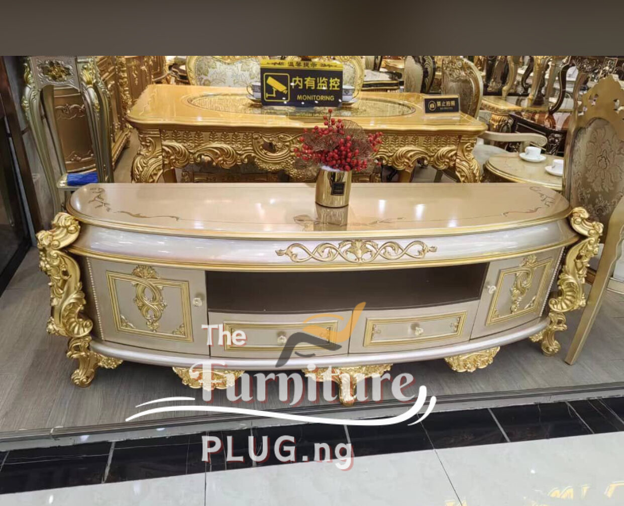 Royal Turkish Design TV Stand - Cream and Gold Color Options 1 Turkish Design Royal TV Shelf and Cabinet