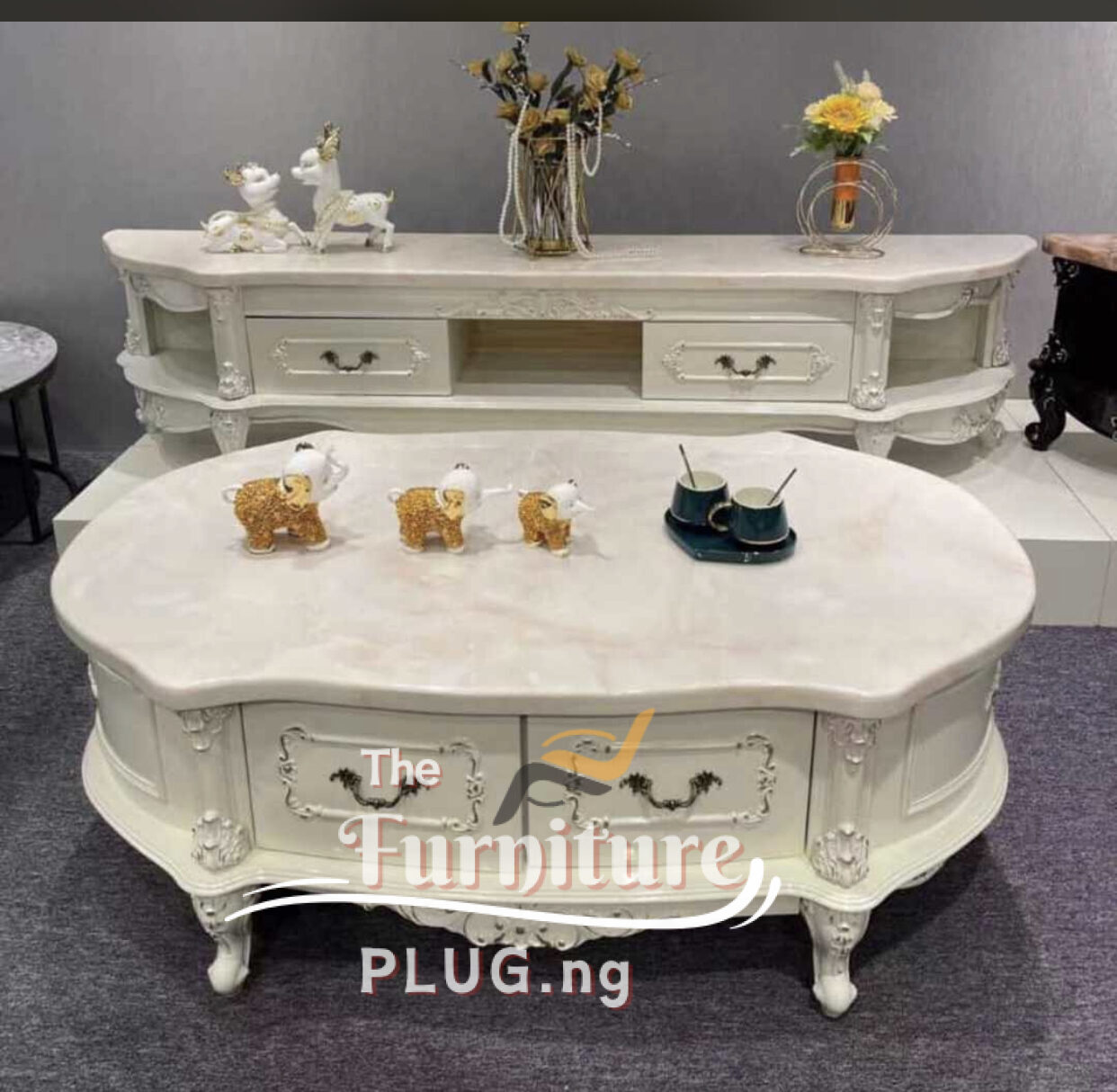 Luxury Royal Living Room TV Stand and Center Table Set - Marble Top 1 Luxury Royal Living Room TV Stand and Center Table Set - Marble Top