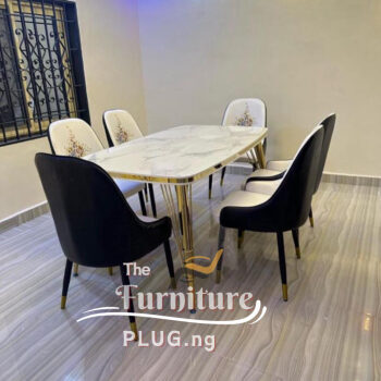 Luxury 6 Seater Dining Set - Marble Design Wooden Top