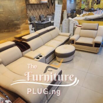 Leather Luxury Sectional Living Room Cream color Sofa with adjustable head rest