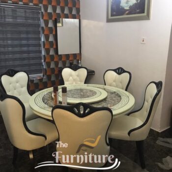 Luxury Round Marble Top Dining Table with 6 Chairs Set